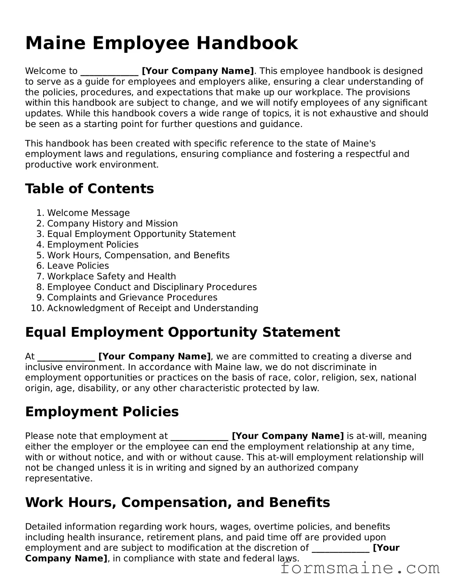 Official  Employee Handbook Document for Maine