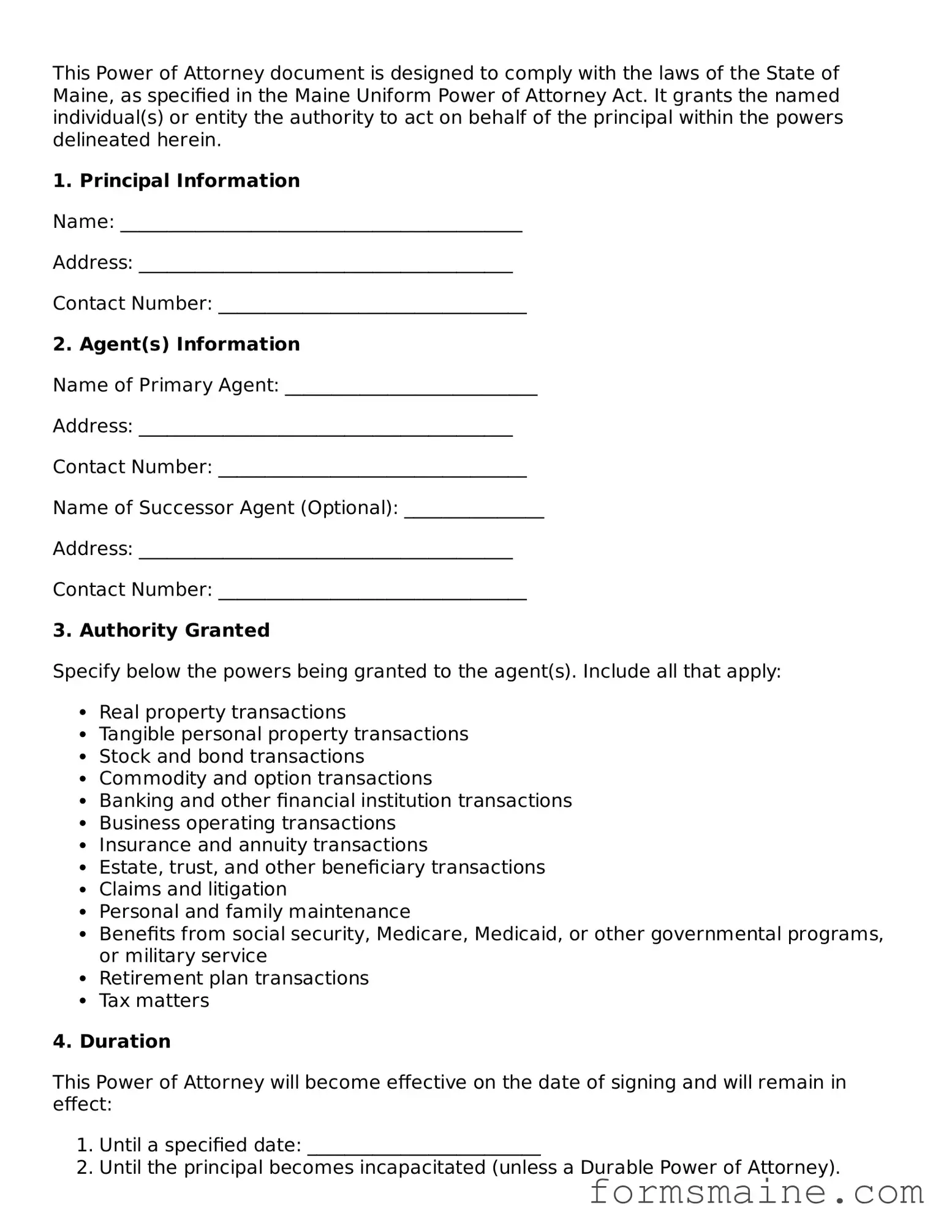 Official  Power of Attorney Document for Maine