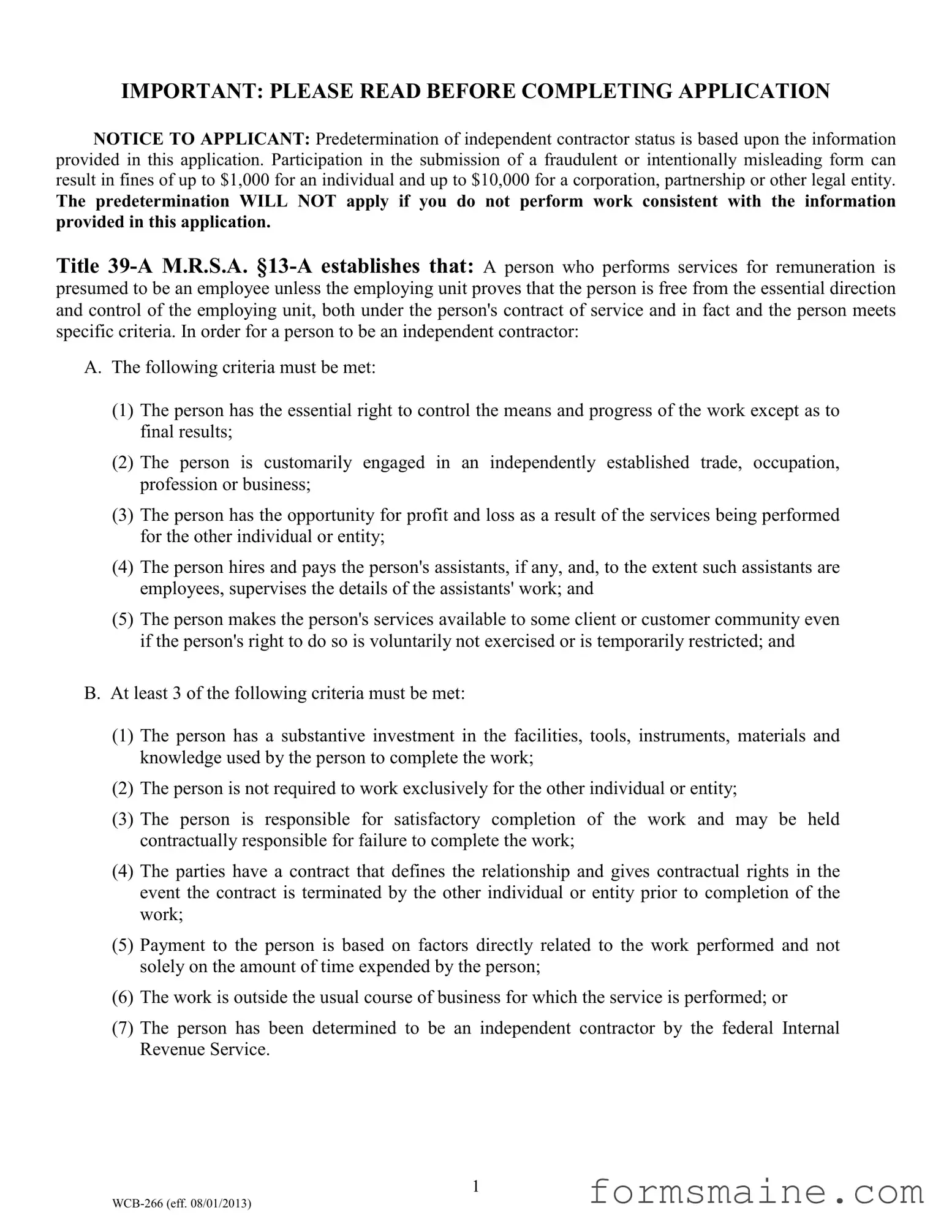 Free Maine Predetermination Form in PDF