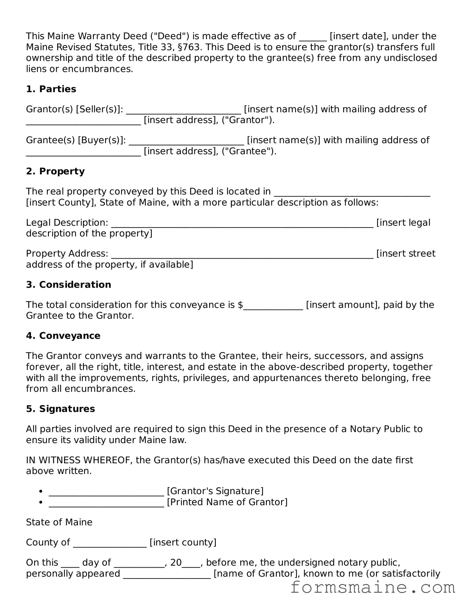 Official  Deed Document for Maine