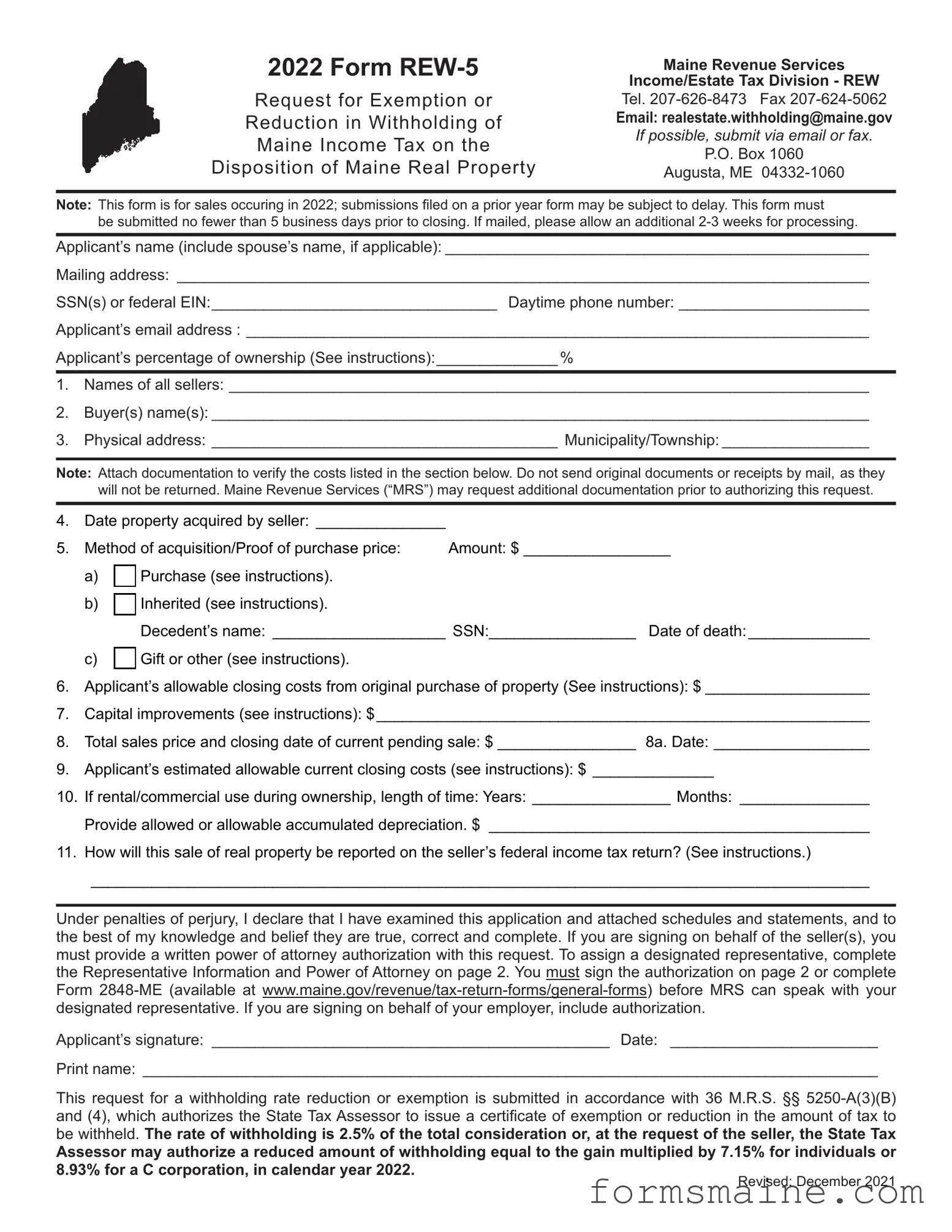 Free Maine Rew 5 Form in PDF