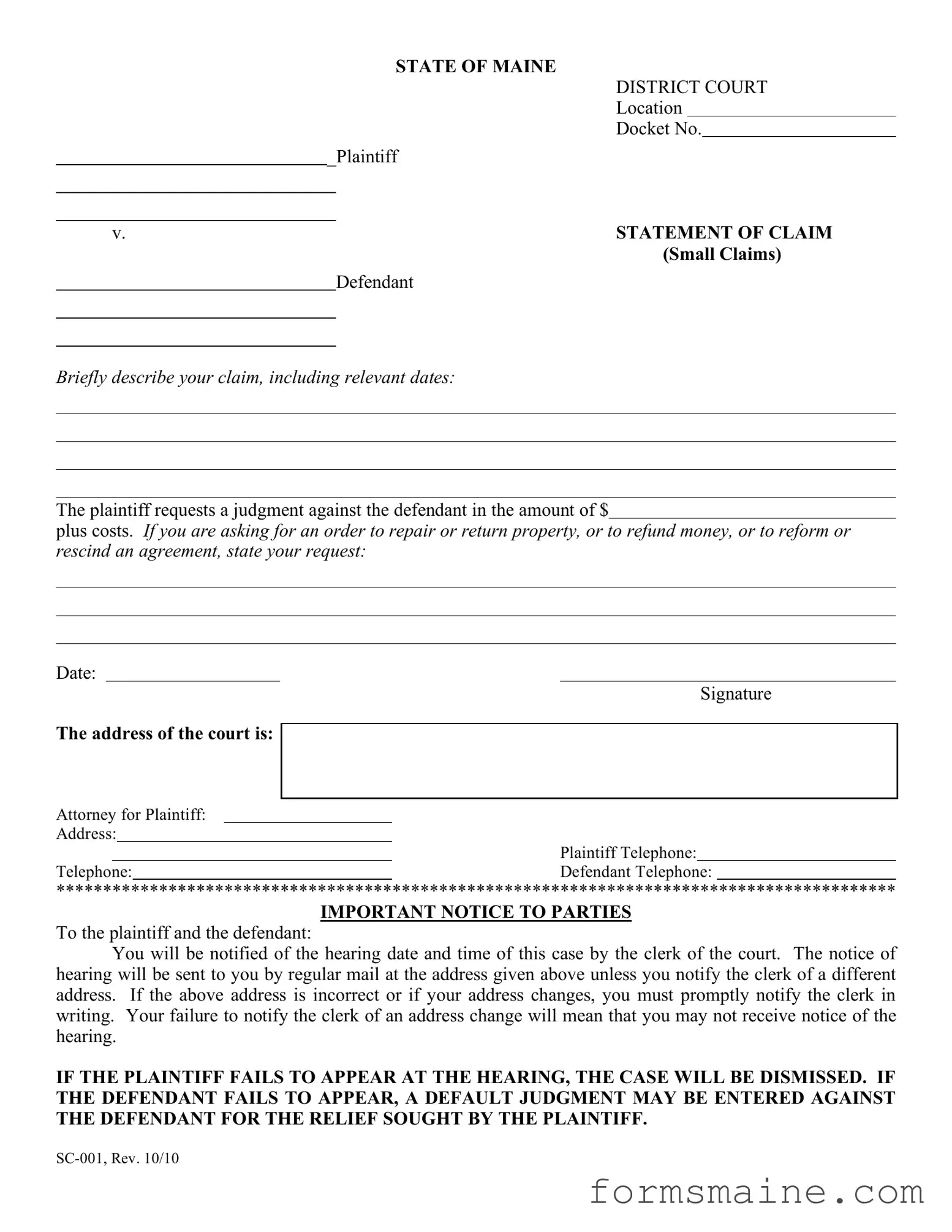 Free Maine Sc 001 Form in PDF