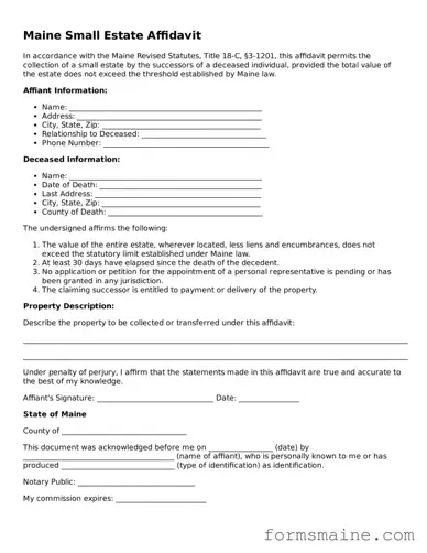 Official  Small Estate Affidavit Document for Maine
