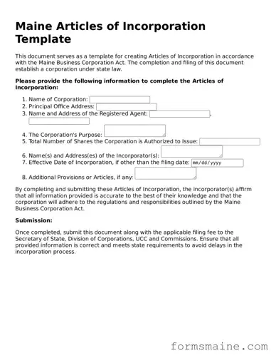 Official  Articles of Incorporation Document for Maine