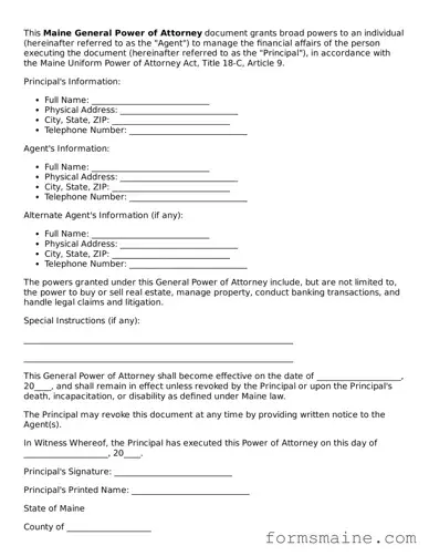 Official  General Power of Attorney Document for Maine