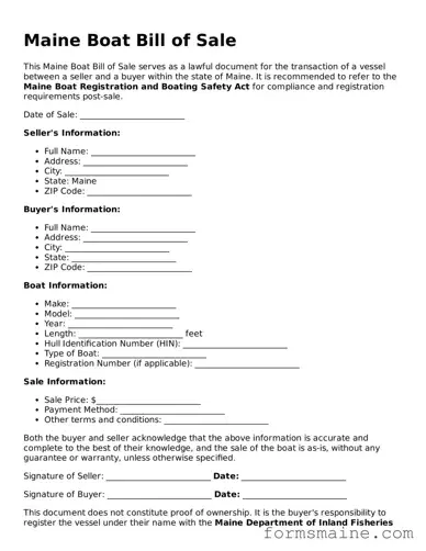 Official  Boat Bill of Sale Document for Maine