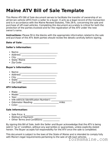Official  ATV Bill of Sale Document for Maine