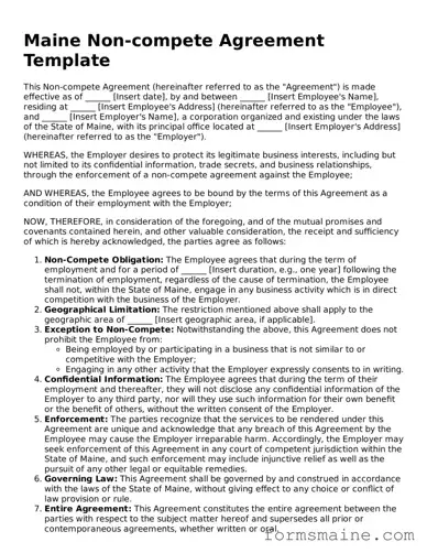 Official  Non-compete Agreement Document for Maine