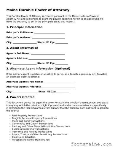 Official  Durable Power of Attorney Document for Maine
