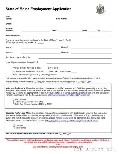 Free Maine Employment Application Form in PDF