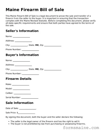 Official  Firearm Bill of Sale Document for Maine