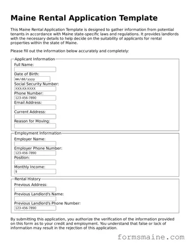 Official  Rental Application Document for Maine