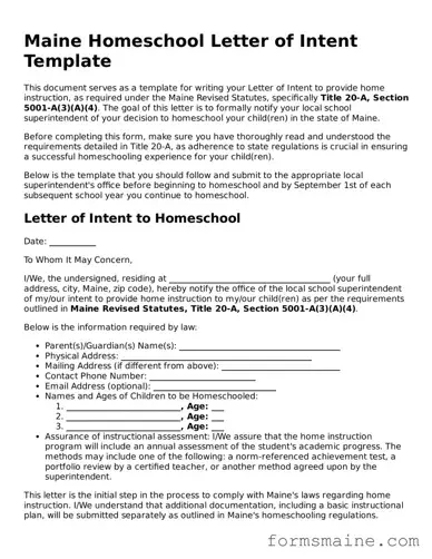 Official  Homeschool Letter of Intent Document for Maine