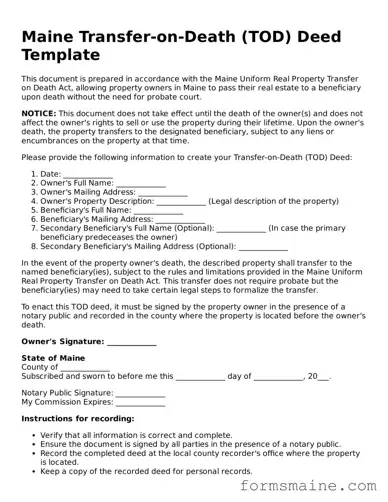 Official  Transfer-on-Death Deed Document for Maine