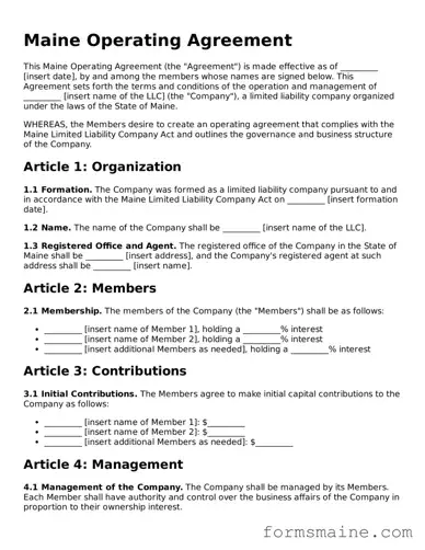 Official  Operating Agreement Document for Maine