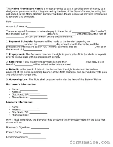 Official  Promissory Note Document for Maine