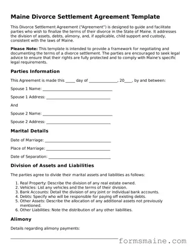 Official  Divorce Settlement Agreement Document for Maine