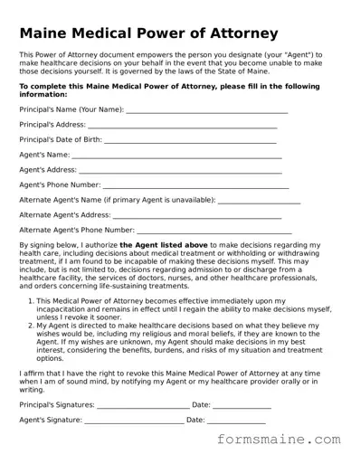 Official  Medical Power of Attorney Document for Maine