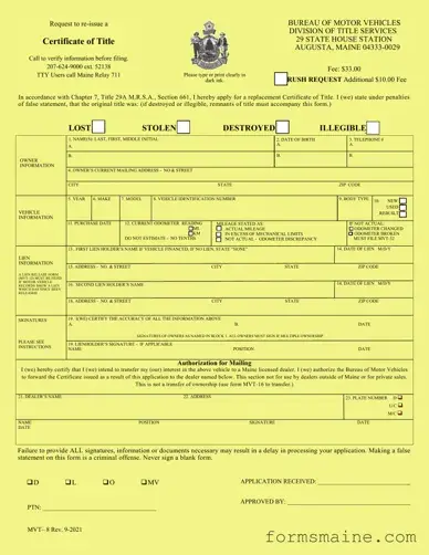 Free Maine Mvt 8 Form in PDF