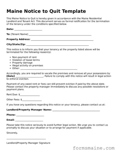 Official  Notice to Quit Document for Maine