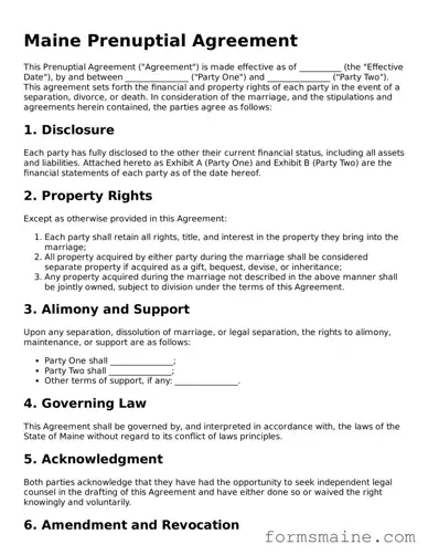 Official  Prenuptial Agreement Document for Maine