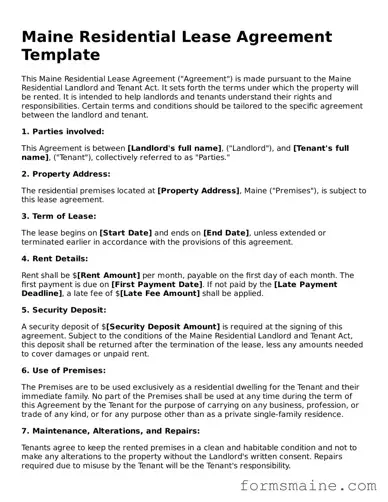 Official  Residential Lease Agreement Document for Maine