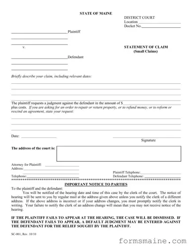 Free Maine Sc 001 Form in PDF