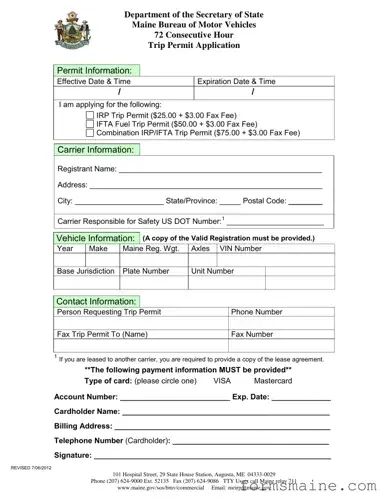 Free Maine Trip Permit Application Form in PDF