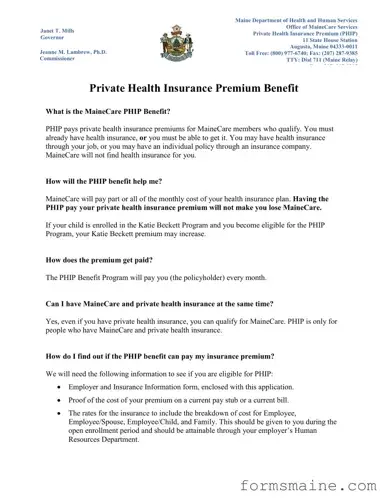 Free Phip Program Maine Form in PDF